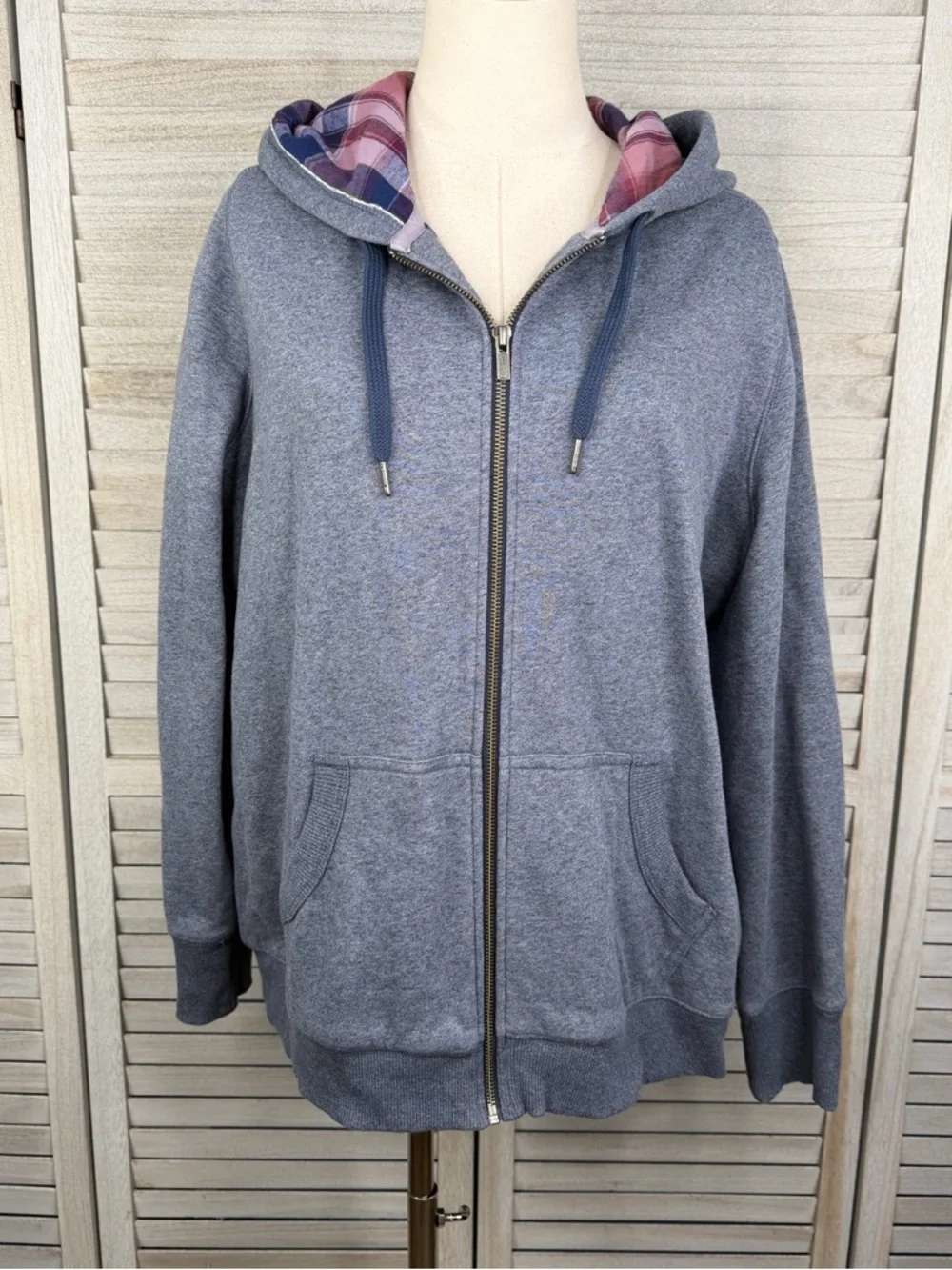 L.L. BEAN Women's Full Zip Flannel Lined Hoodie Sweatshirt Blue/Multi-XL - Picture 1 of 3